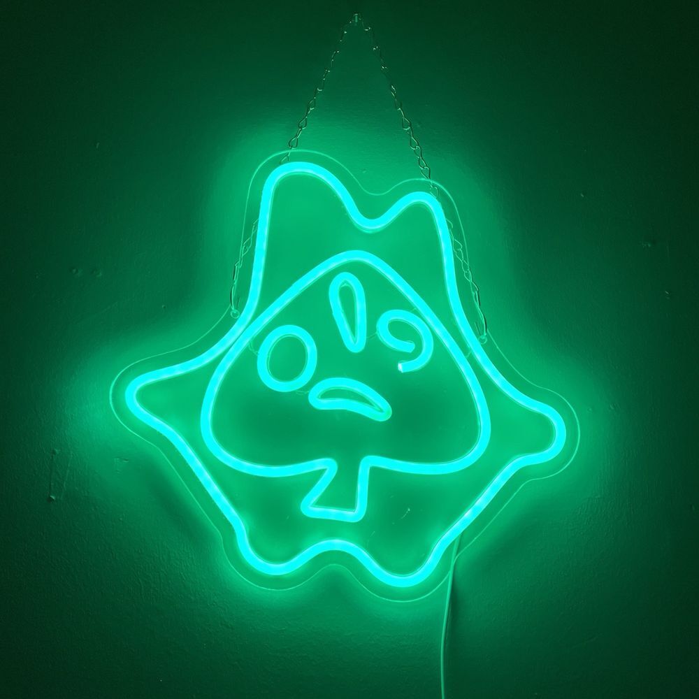 Legend‎ Of Zelda Korok Leaf Mask LED Neon Green Sign 14x14 USB Light